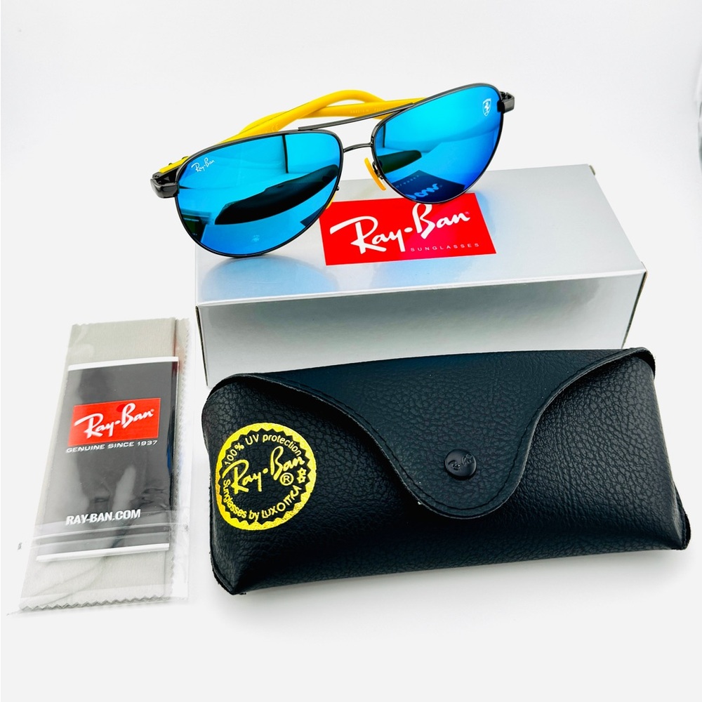 Ray-Ban Sunglasses RB8313M Scuderia Ferrari Black Frame with Blue Mirror lenses - Picture 16 of 16